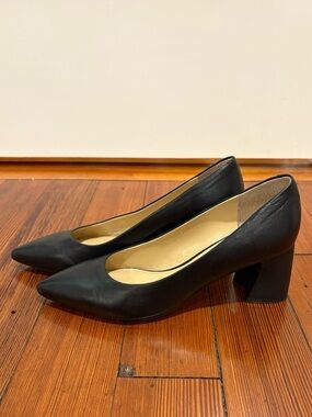 Marc Fisher Black Pointed-Toe Block Heel Pumps